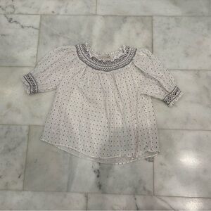 LOFT White Peasant Blouse with Navy and Red Dots